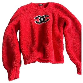 Roter Teddy-Fleece-Pullover mit CC-Logo von Chanel Rot