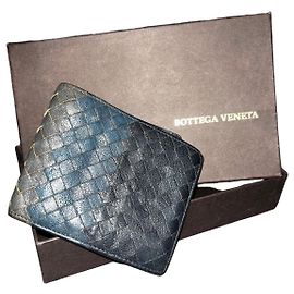 Bottega Veneta Intrecciato Leather Bi-Fold Wallet Blue Dark blue