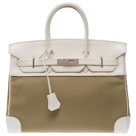 Hermès Sac HERMES Birkin 35 en Toile Vert - 103485 Vert