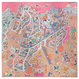 Hermès Lenço de seda feminino Hippica Care Rosa