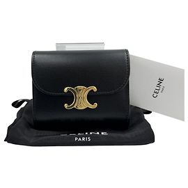 Céline Petit portefeuille en cuir de veau Triomphe Flap Marron