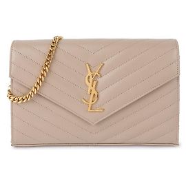 Saint Laurent Carteira com corrente clássica Marrom