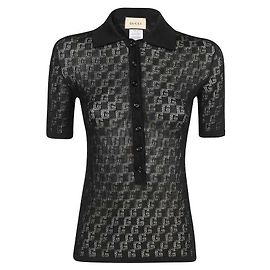 Gucci Polo em mistura de algodão e seda Preto
