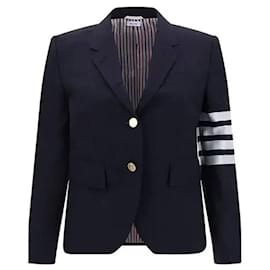 Thom Browne Stripe Plain Weaving Wool Jacket Blue