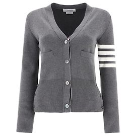 Thom Browne Cardigã Clássico V-Neck em Algodão Milano Marrom