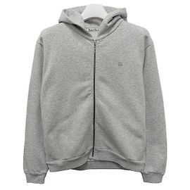 Acne Veste à capuche zippée unisexe avec logo en gris pâle mélangé Marron