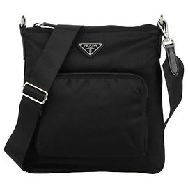 Prada Borsa a tracolla in tessuto di nylon nera Nero