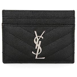 Saint Laurent Cassandra Matelassé Silber Logo Kartenhalter Schwarz