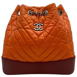 Chanel Chevron Quilted Gabriel Small Backpack Orange Orange