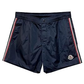Moncler Logo Patch Stripe Swim Shorts Blue