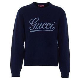 Gucci Intarsien-Strickpullover aus Wolle Blau