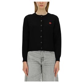 Kenzo Wollcardigan mit Bork Blumenpatch von La Primavera Schwarz