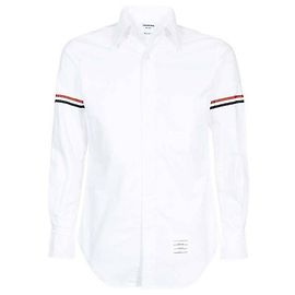 Thom Browne Camicia Classica a Righe Oxford con Bracciale in Grosgrain Bianco