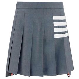 Thom Browne Stripe Dropback Plain Weaving Wool Pleated Short Skirt Brown