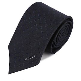 Gucci Cravatta in seta jacquard Horsebit Blu