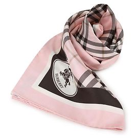 Burberry Lenço de seda com estampa Checked Knight Rosa
