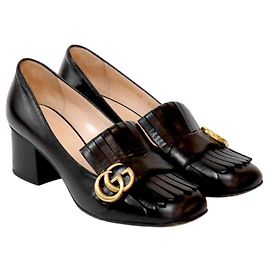 Gucci Black Leather Marmont Pumps Black