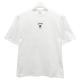 Céline Camiseta de manga curta com bordado do logo Trionf off white e preto Branco