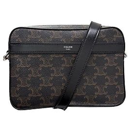 Céline Triomphe Canvas Calfskin Small Messenger Bag Black