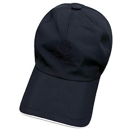 Loro Piana Embroidered Logo Microfiber Storm System Baseball Cap in Tonal Blue Navy and Ivory Blue