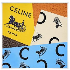 Céline Pañuelo cuadrado de seda twill azul crema amarillo Azul