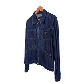 Prada Men's Light Denim Zipper Crop Jacket Navy XL Blue