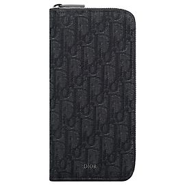 Dior Portafoglio verticale lungo in jacquard obliquo nero Nero