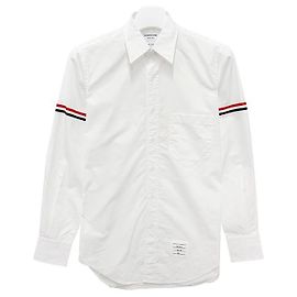 Thom Browne Camicia Classica in Popeline Bianca con Strisce Grosgrain Bianco