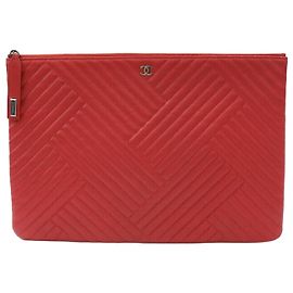 Chanel Chevron Clutch Groß Rot Silber Rot