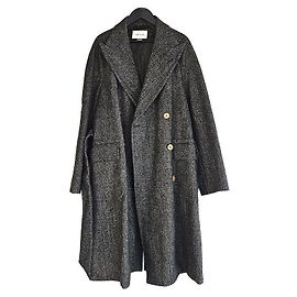 Gucci Double Herringbone Tweed Belt Coat Brown