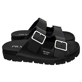 Prada Logo Rubber Strap Sandal Black
