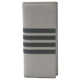 Thom Browne Stripe Pebble Leather Wallet Gray Long Wallet Brown