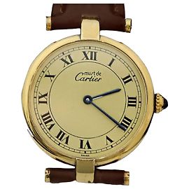Cartier Relógio de quartzo vermeil mostarda com pulseira de couro marrom e dourado Marrom