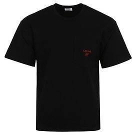 Céline Lockere Kurzarm-T-Shirt mit gesticktem Logo Schwarz