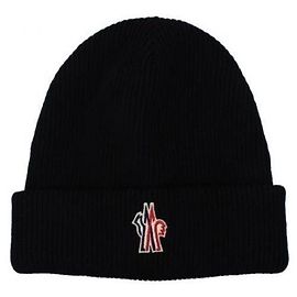 Gorro de lã com patch logo Moncler Grenoble Preto