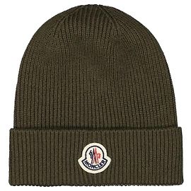 Moncler Wollmütze mit Logo-Patch Grün