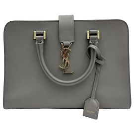 Saint Laurent Bolsa tote pequena cinza com alça Marrom
