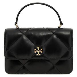 Tory Burch Diamond Quilted Mini Top Handle Chain Wallet Black