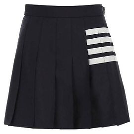 Thom Browne Stripe Drop Back Plain Weaving Wool Pleated Short Skirt Blue