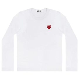 Comme Des Garcons Langarm-T-Shirt mit rotem Herz-Patch AX Weiß