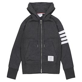 Thom Browne Hoodie de malha loopback com zíper e faixa listrada RWB Marrom