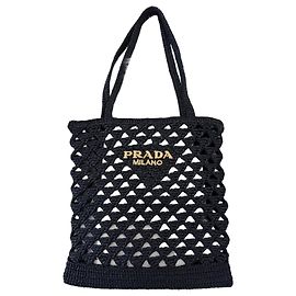 Prada Bolsa tote de crochê tecida preta Preto