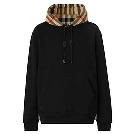 Burberry Überprüfen Sie den Kapuzenpullover aus Baumwolle Schwarz