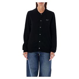 Comme Des Garcons Wollcardigan mit schwarzem Herz-Patch AX Schwarz