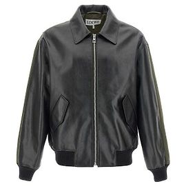 Loewe Giacca Bomber Ibrida in Pelle di Vitello Napa e Co. Marrone