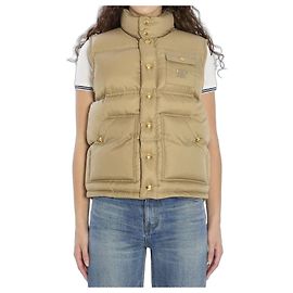 Céline Nylon Puffer Weste mit Taschen Braun