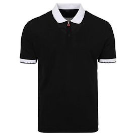 Kiton Kontrastierendes Zip-Strick-Polo mit kurzen Ärmeln Schwarz