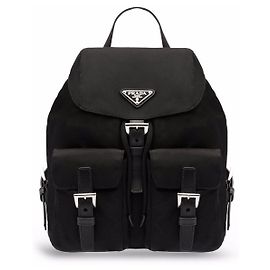 Prada Schwarzer Nylon-Rucksack mit Logo-Plakette Schwarz