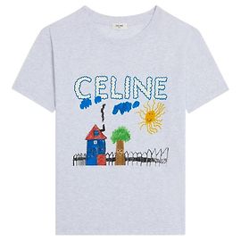 Céline Camiseta regular de jersey de algodón gris pálido multicolor Castaño