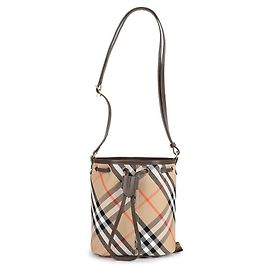 Burberry Checked Pattern Bucket Bag Brown